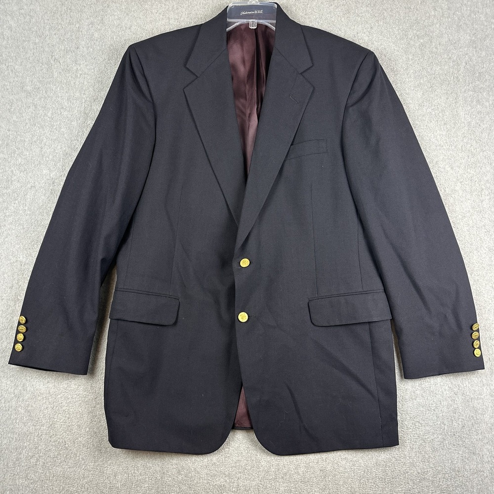 Tom James Gold Button Blazer Mens 44R Blue Wool Classic Fit Sport Coat Jacket